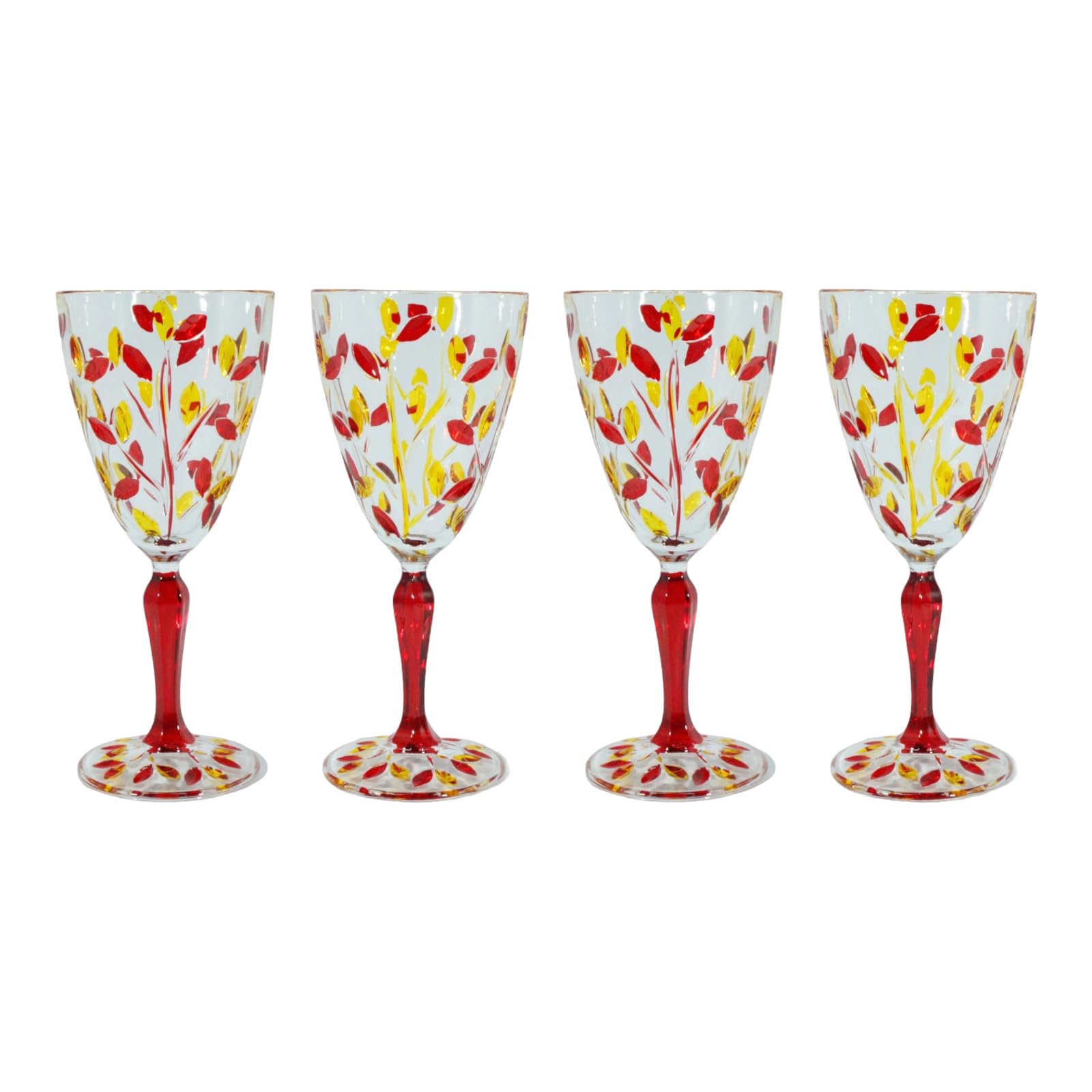 CC Zecchin Set of Four 4 Murano Glass Wine Red Yellow Floral